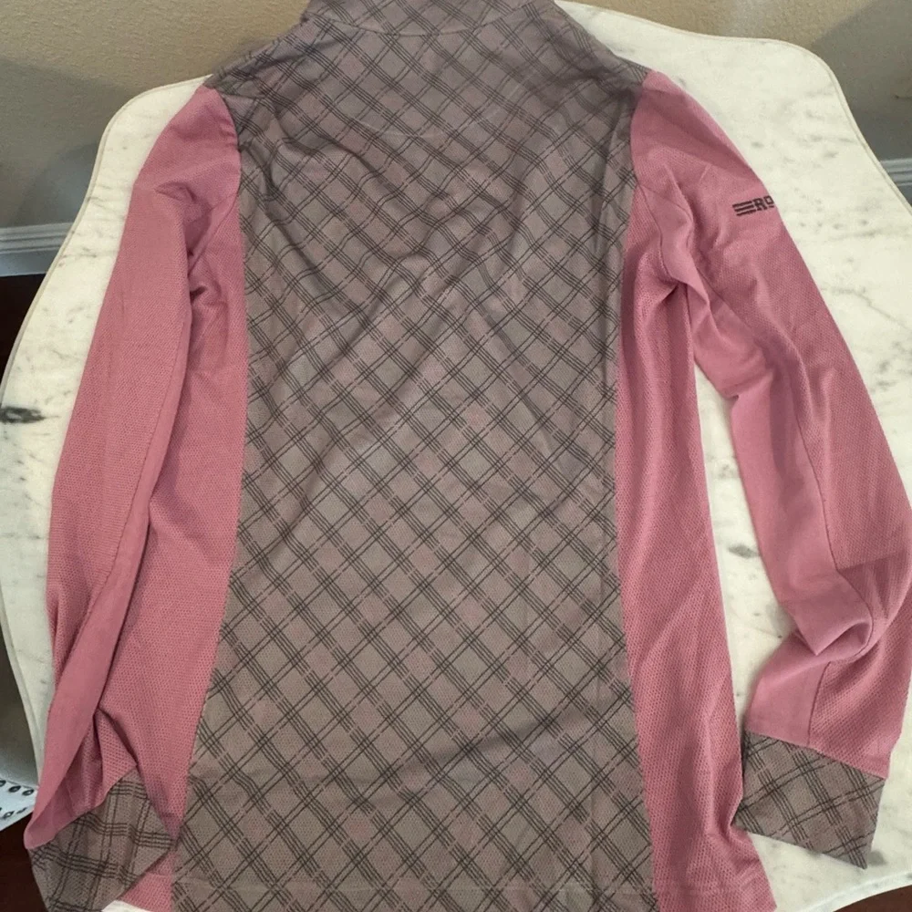 Romfh Pink and Brown Plaid Long Sleeve Quarter-Zip Top - Picture 2 of 4